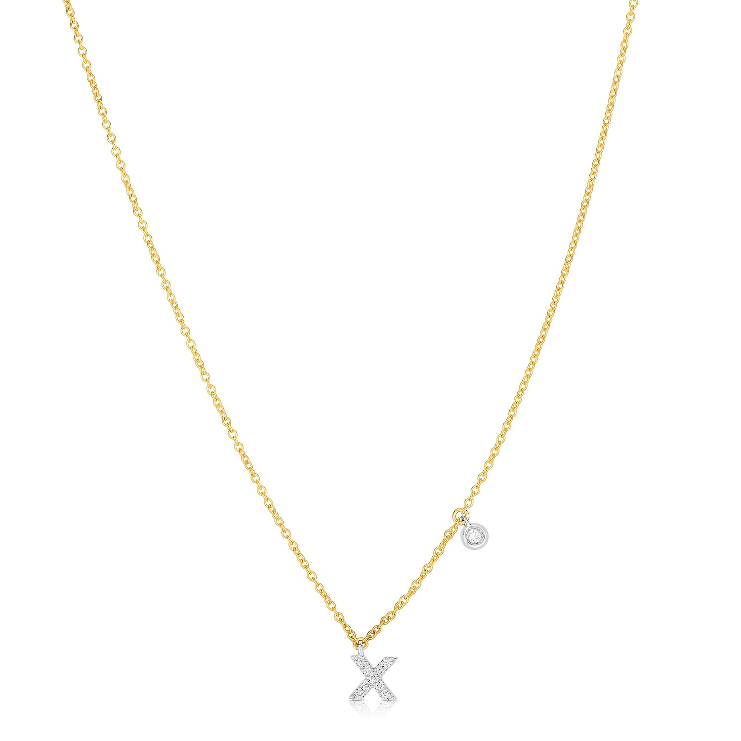 Sabel Collection 14K Yellow and White Gold Diamond Miniature Initial Pendant Necklace